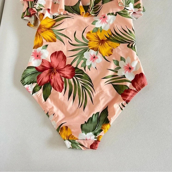 Flounce Front One Piece Swimsuit Kona Sol Hawaiian Floral Removeable Straps - Picture 8 of 15